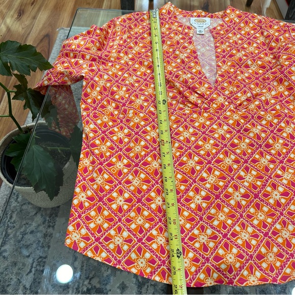 Talbots Petites Colorful Orange Top Split V Mock Neck 3/4 Sleeve Side Zip Sz XL - Picture 10 of 11